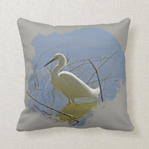 White Egret Photo Elegant Bird Calm Water Nature Cushion
