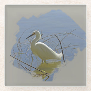 White Egret Photo Elegant Bird Calm Water Nature Glass Coaster