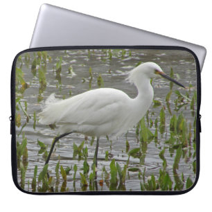 White Egret Photo Green Water Plants Lake Bird Laptop Sleeve