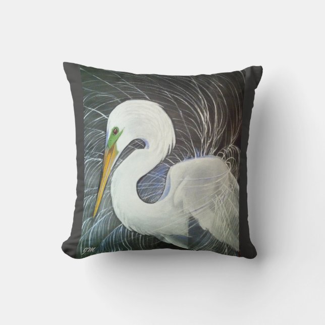White Egret Pillow (Front)