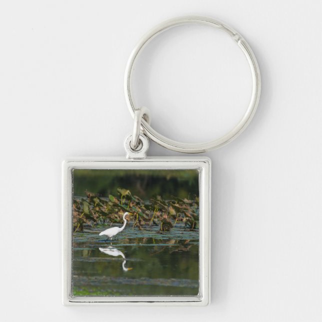White Egret Reflection Key Ring (Front)