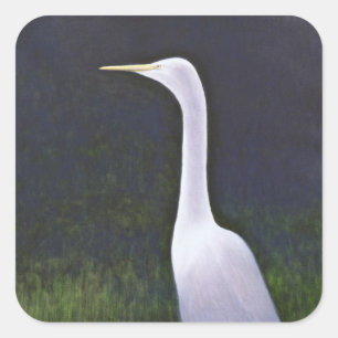 White Egret Square Sticker