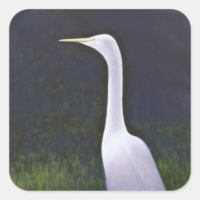 White Egret Square Sticker (Front)