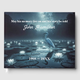 White Egret With Water Lilies Memorial Service Guest Book