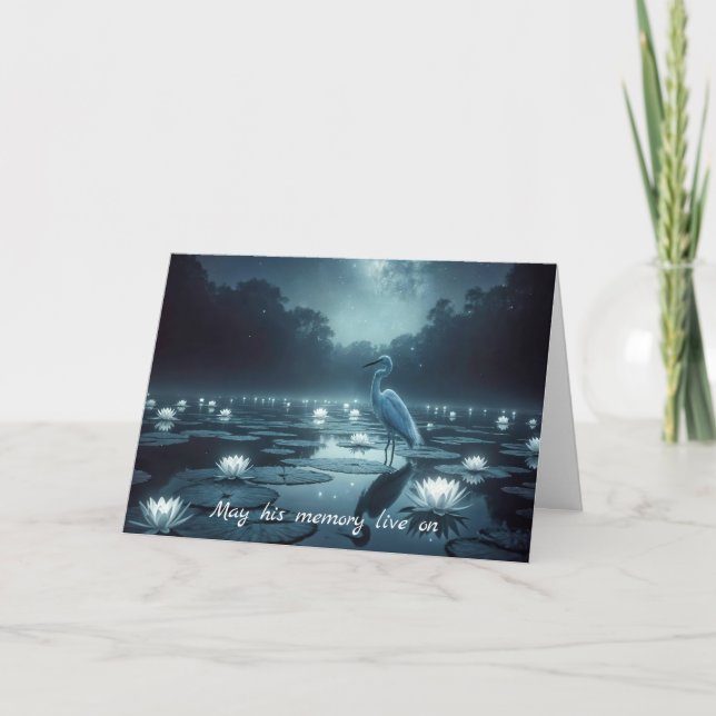 White Egret With Water Lilies Sympathy Card (Front)