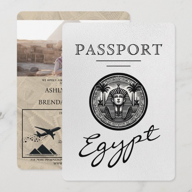White Egypt Passport Wedding Invitation (Front/Back)