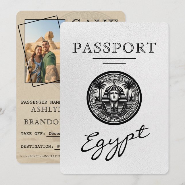 White Egypt Passport Wedding Save the Date (Front/Back)