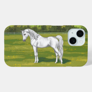 White Egyptian Arabian Horse in Summer Pasture iPhone 15 Case