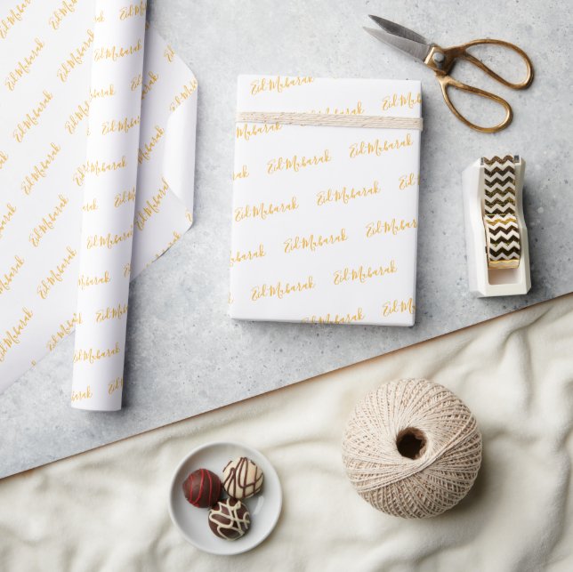 White Eid Mubarak Script Muslim Wrapping Paper (Crafts)