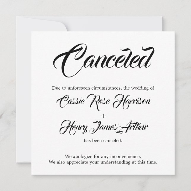 White Elaborate Cancelled Wedding Announcement (Front)