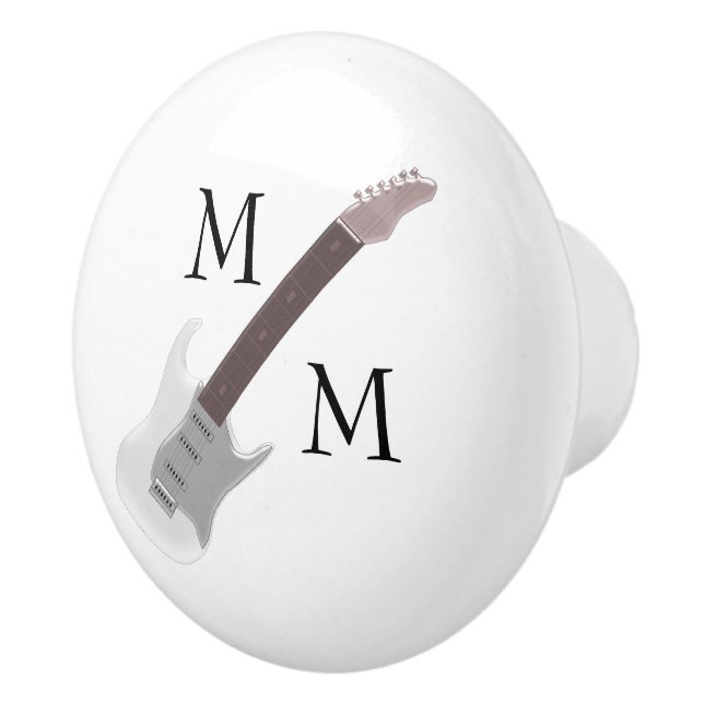 White Electric Guitar Monogrammed Ceramic Knob (Right)
