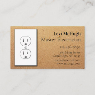 White Electrical Outlet Against Tan Craft Paper Business Card