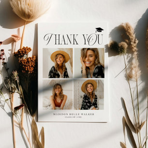 White Elegance Graduation Thank You Photo Collage Card