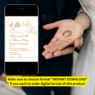 White Elegance Minimalist Gold Floral Nikah Invitation