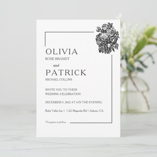 White Elegance Wedding  Invitation (Standing Front)