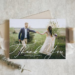 White Elegant Beatrice Script Wedding Photo Thank You Card<br><div class="desc">Elegant Beatrice Script Photo Wedding Thank You Card | Send thanks to family and friends for being part of your special day with this customisable thank you card. It features white elegant modern calligraphy. Personalise by adding your details. This elegant photo thank you card is available on other cardstock.</div>