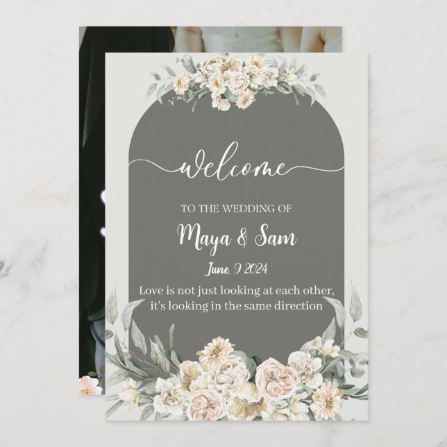 White elegant classic photo wedding  invitation (Front/Back)