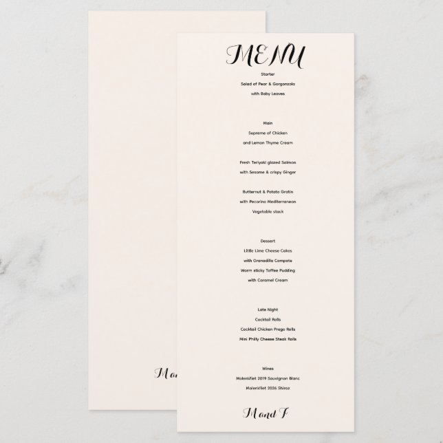 White Elegant Classic Wedding Menu (Front/Back)