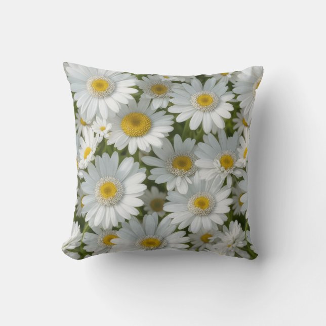 White Elegant Daisies Cushion (Front)