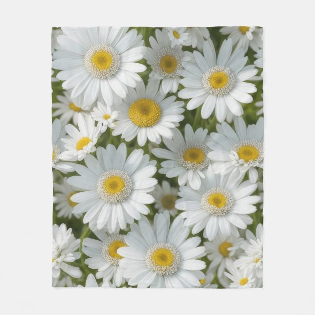 White Elegant Daisies Fleece Blanket (Front)