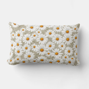 White Elegant Daisies Pattern Lumbar Cushion