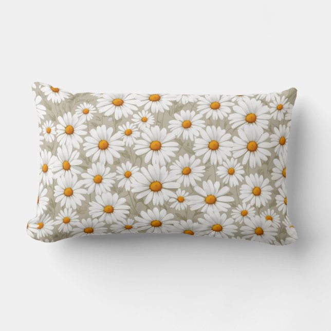 White Elegant Daisies Pattern  Lumbar Cushion (Front)
