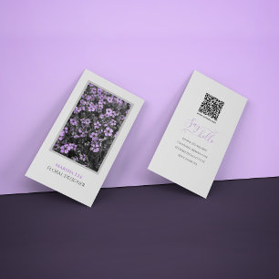 White Elegant Floral Business Card with QR Code