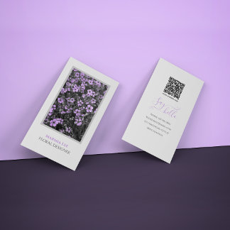 White Elegant Floral Business Card with QR Code