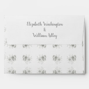 White Elegant Floral Linen Wedding Envelope