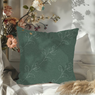 White Elegant Floral Modern Wool Dark Green Cushion