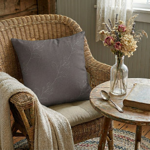 White Elegant Floral Modern Wool Dark Grey Cushion