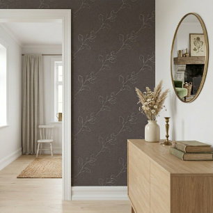White Elegant Floral Modern Wool Dark Grey Wallpaper