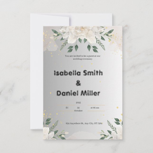 White Elegant Floral Wedding Invitation (Front)