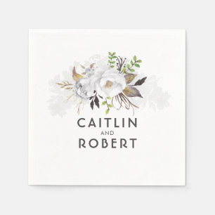 White Elegant Floral Wedding Napkin