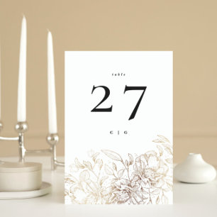 White Elegant Foil Botanical Monogram Wedding Table Number