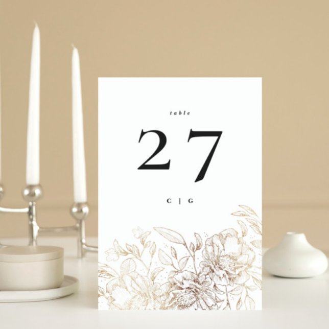 White Elegant Foil Botanical Monogram Wedding Table Number (Creator Uploaded)