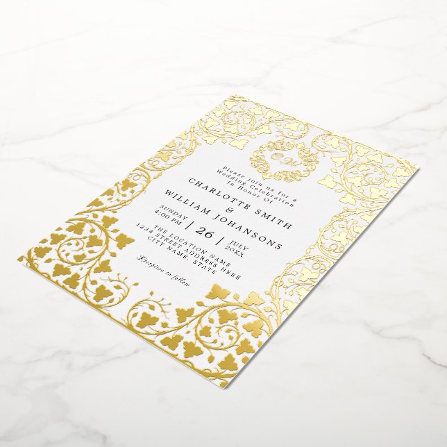 White Elegant Gold Floral Frame Initial Wedding (Rotated)