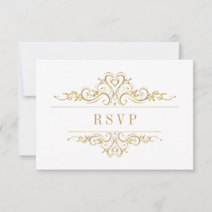 White Elegant Golden Frame RSVP Card