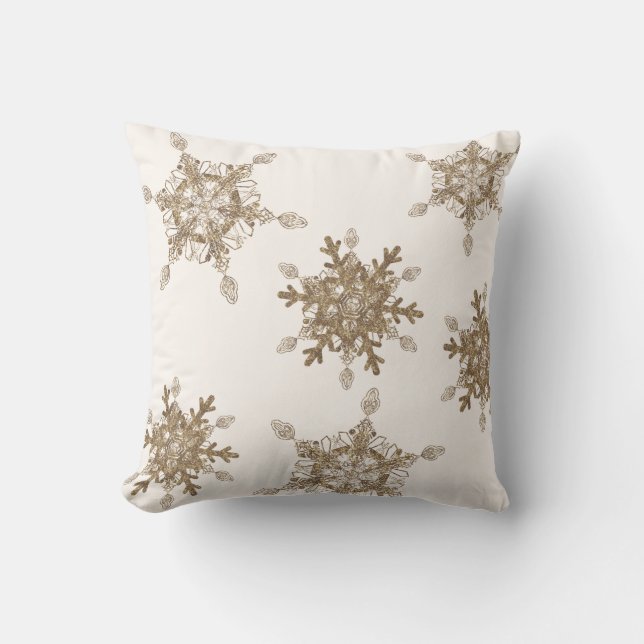 White Elegant Golden Snow Flakes  Cushion (Front)