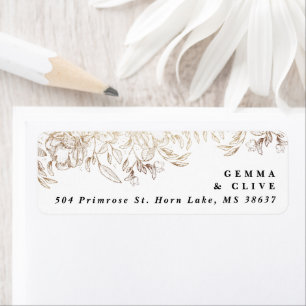 White Elegant Hand Drawn Botanical Wedding Address Return Address Label