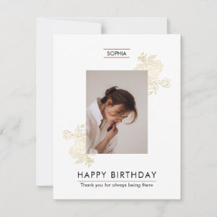White Elegant Happy Birthday Photo Holiday Card