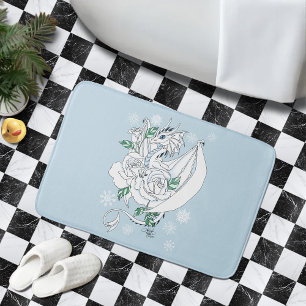 White Elegant Ice Dragon Blue Roses Fantasy Bath Mat