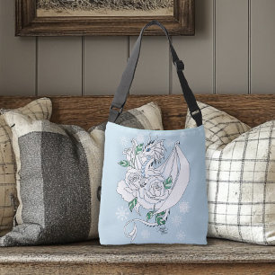 White Elegant Ice Dragon Blue Roses Fantasy Crossbody Bag