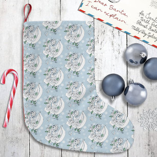 White Elegant Ice Dragon Blue Roses Fantasy Small Christmas Stocking