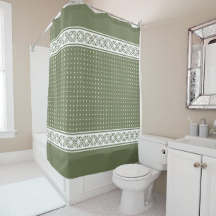 White Elegant Luxury Geometric Pattern  Sage Green Shower Curtain