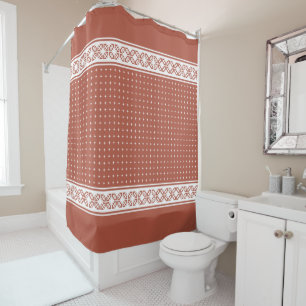 White Elegant Luxury Geometric Pattern Terracotta Shower Curtain