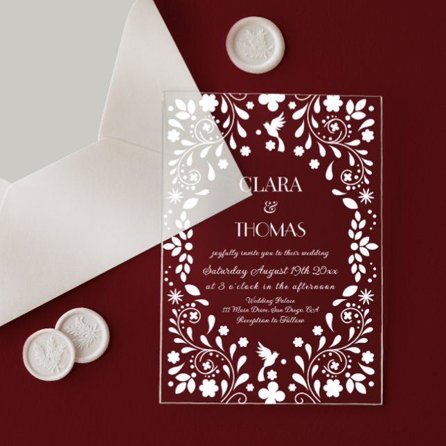 White Elegant Mexican Fiesta Wedding Acrylic Invitations (Creator Uploaded)