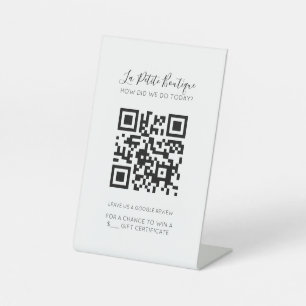 White Elegant Minimal Script QR Google Review  Pedestal Sign