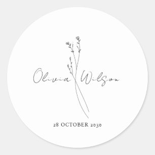 White Elegant Minimalist Botanical Classic Round Sticker
