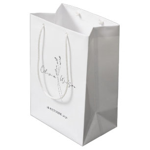 White Elegant Minimalist Botanical Medium Gift Bag